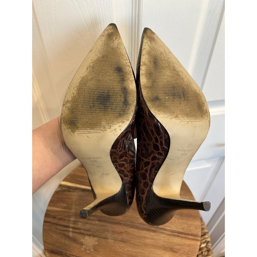 Nine West Brown Croc Print Faux Leather Stiletto Pumps Sz 10 1/2 M - Picture 5 of 5